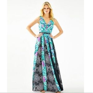 Lily Pulitzer Janette Floral Leaf Print Maxi Dress